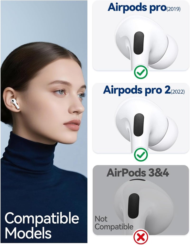 joremx 4 Pairs Silicone Replacement Ear Tips for AirPods Pro (2019) & AirPods Pro 2 (2022) with Cleaning Pen,Noise Reduction Holewith & Built-in dust Guard Screen,USB-C (2023)-4 Sizes (XS/S/M/L) - Image 2